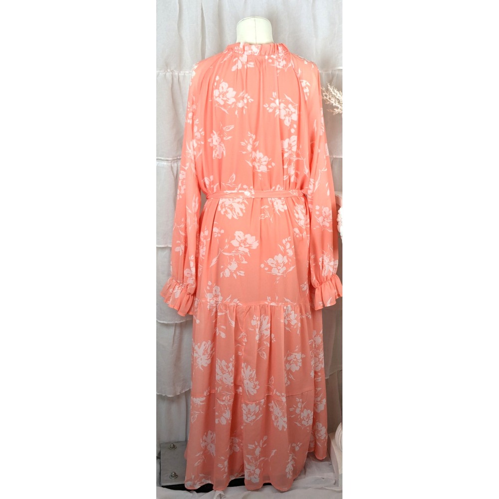 Pink Lily by Natalie Kennedy Tiered Peach Floral Midi Dress Plus Size 3XL - Picture 10 of 15